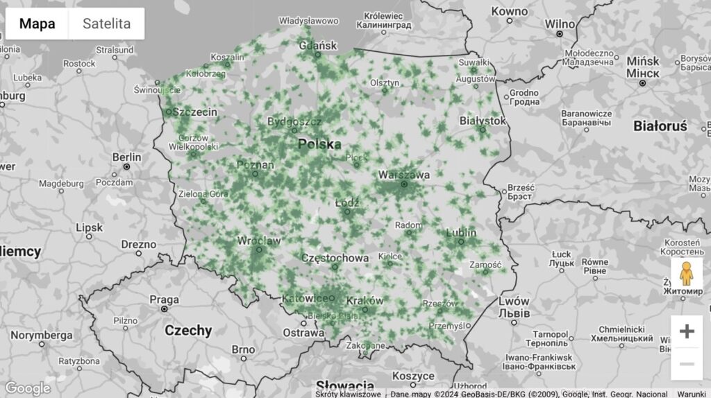 mapa zasięgu operatora - przykładowy widok